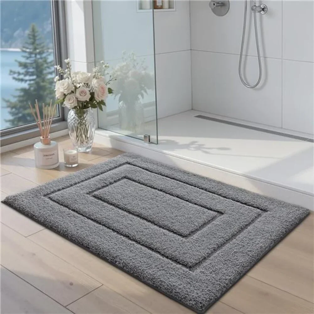 Bathroom Rug Extra Large Non Slip Washable Microfiber Bath Mat Soft Grey